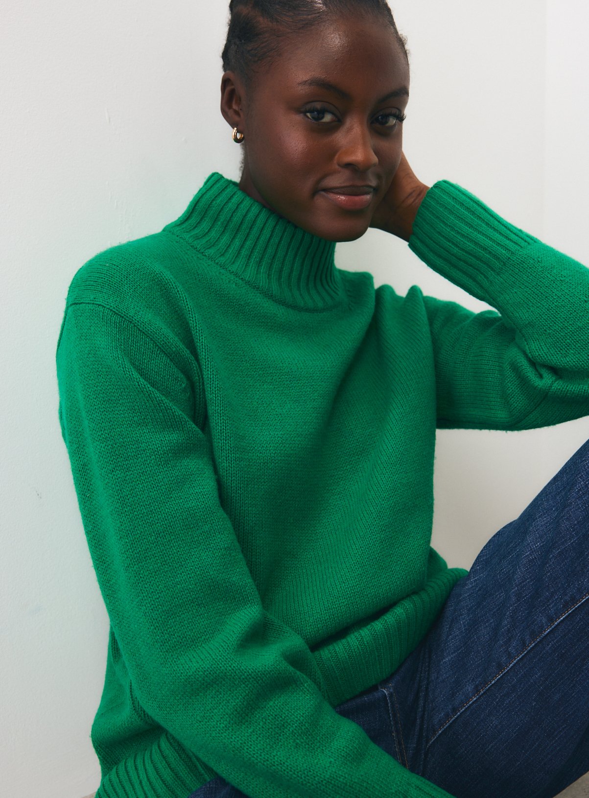 Bright Green Pure Lambswool High Neck Jumper L - Image 2 thumbnail